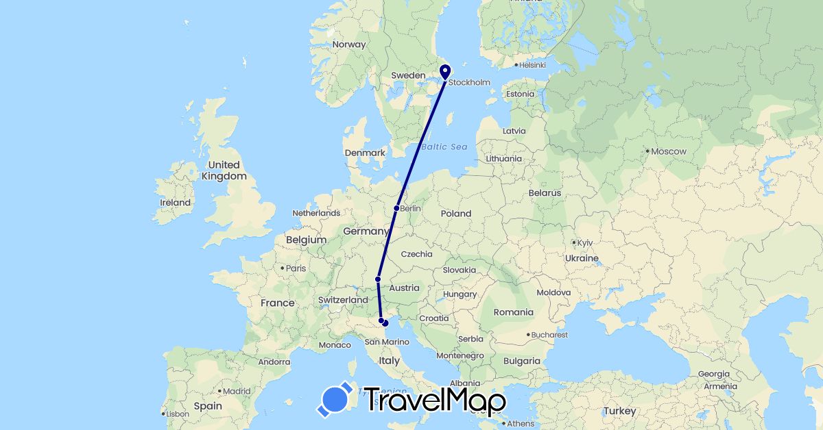 TravelMap itinerary: driving in Germany, Italy, Sweden (Europe)